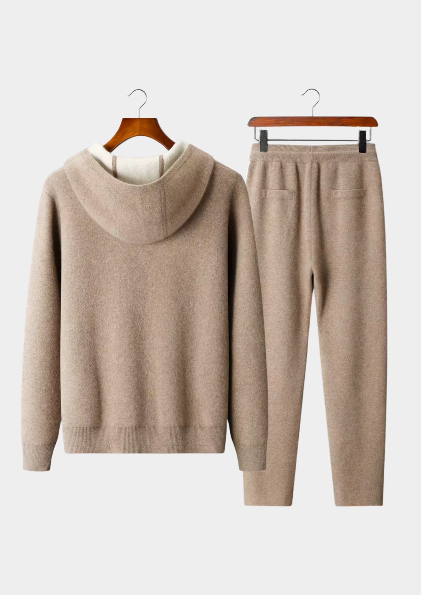 Ensemble ATALEYA Milano à capuche en cachemire beige, vue de face