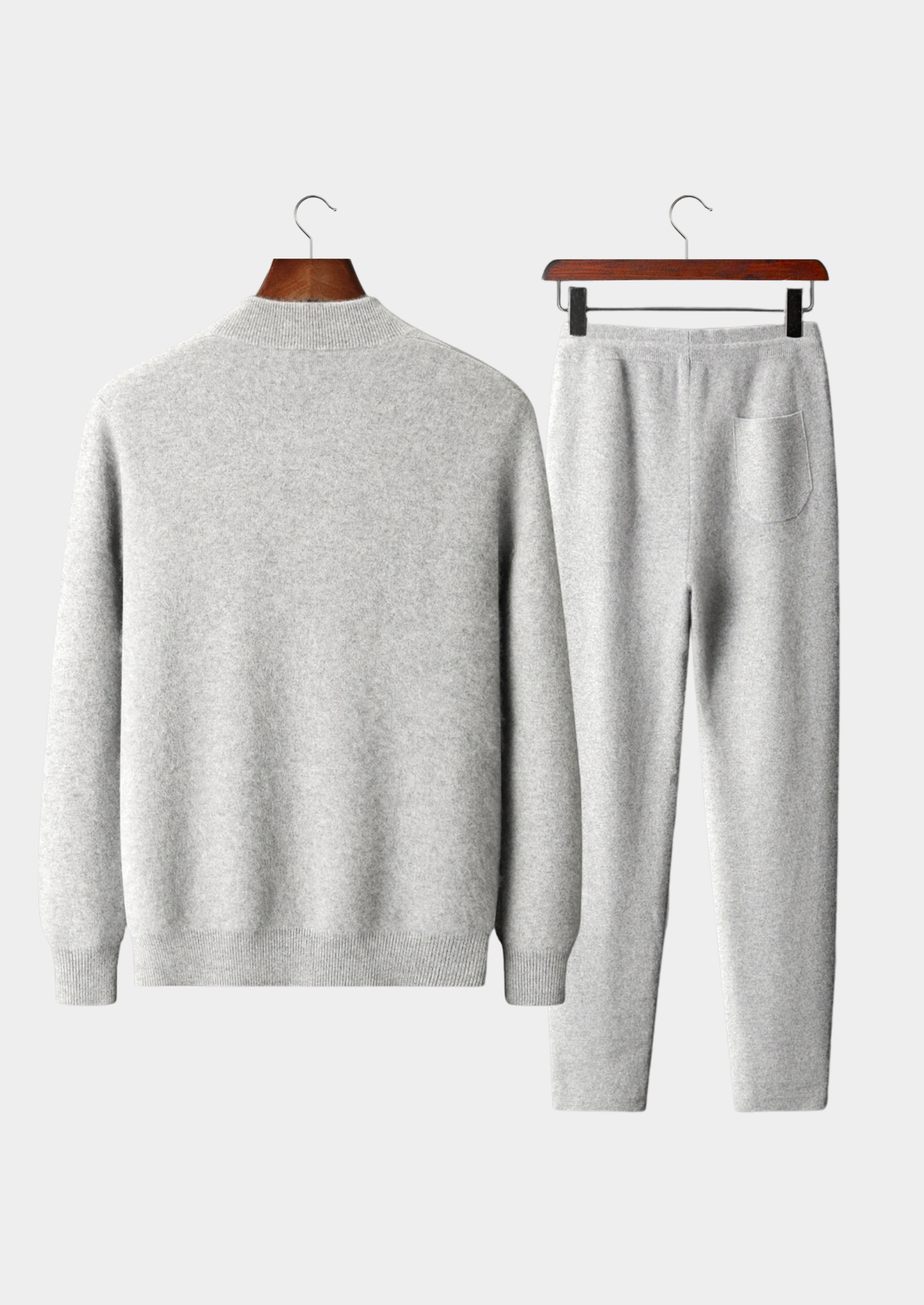 Ensemble ATALEYA Denis en cachemire gris clair, détail du zip et de la maille