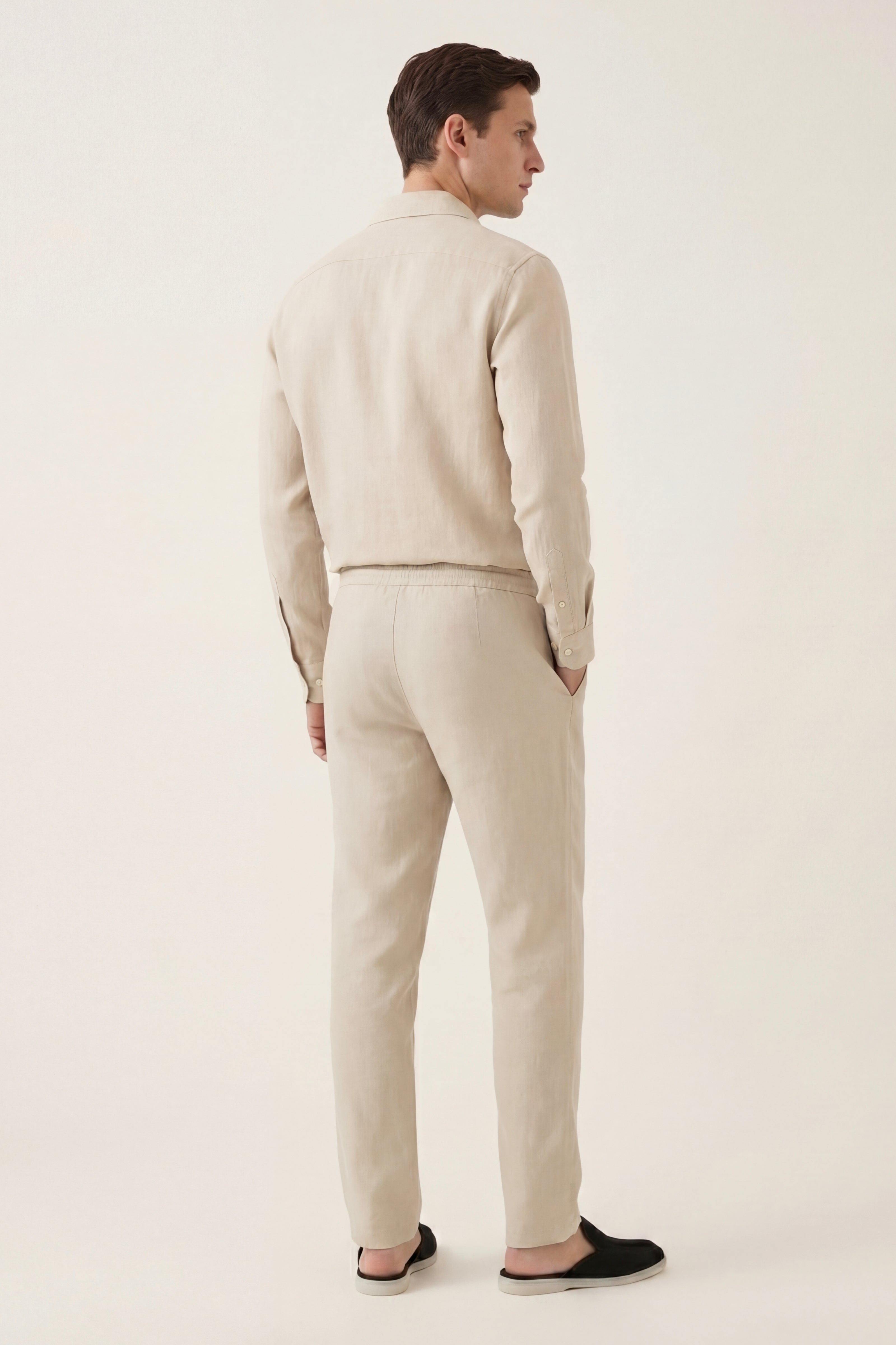 Ensemble ATALEYA Bellagio en lin beige, détail du tissage