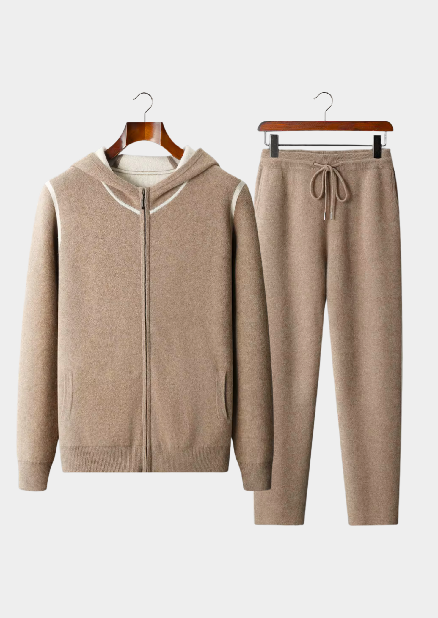 Ensemble ATALEYA Milano à capuche en cachemire beige, sweat et pantalon