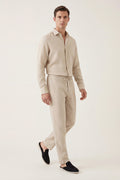 Ensemble ATALEYA Bellagio en lin beige, chemise et pantalon