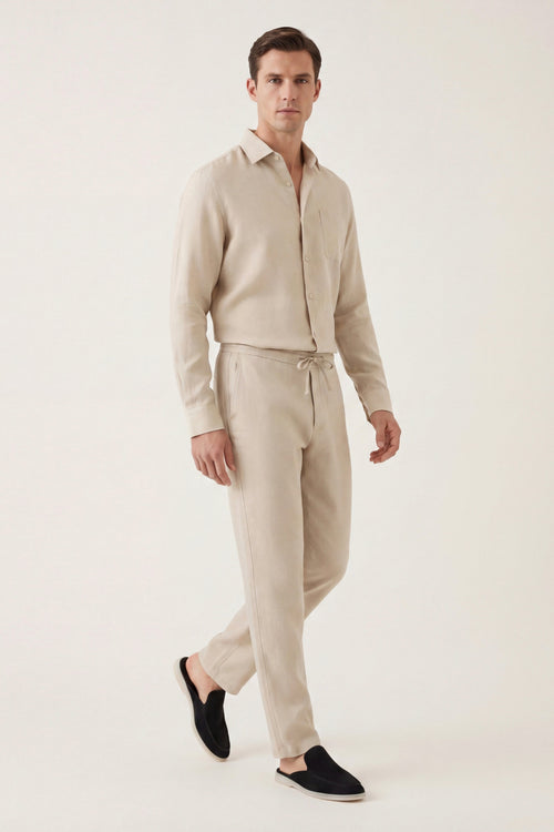 Ensemble ATALEYA Bellagio en lin beige, chemise et pantalon