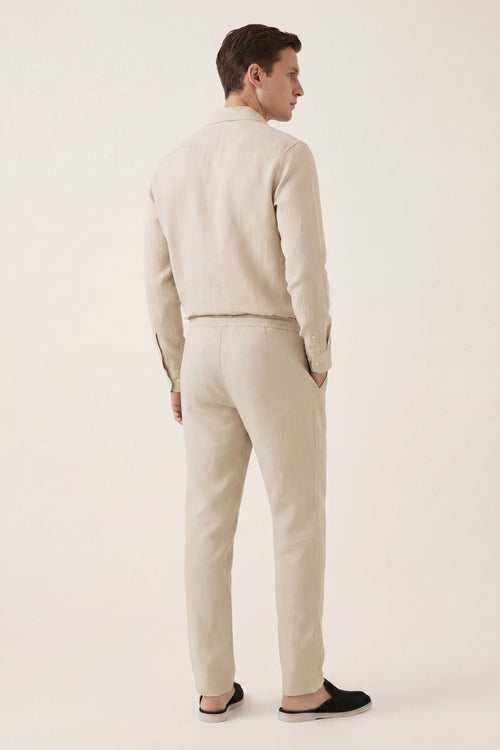 Ensemble ATALEYA Bellagio en lin beige, détail du tissage