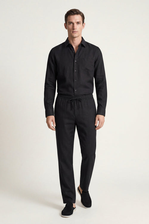 Ensemble ATALEYA Bellagio en lin noir, chemise et pantalon