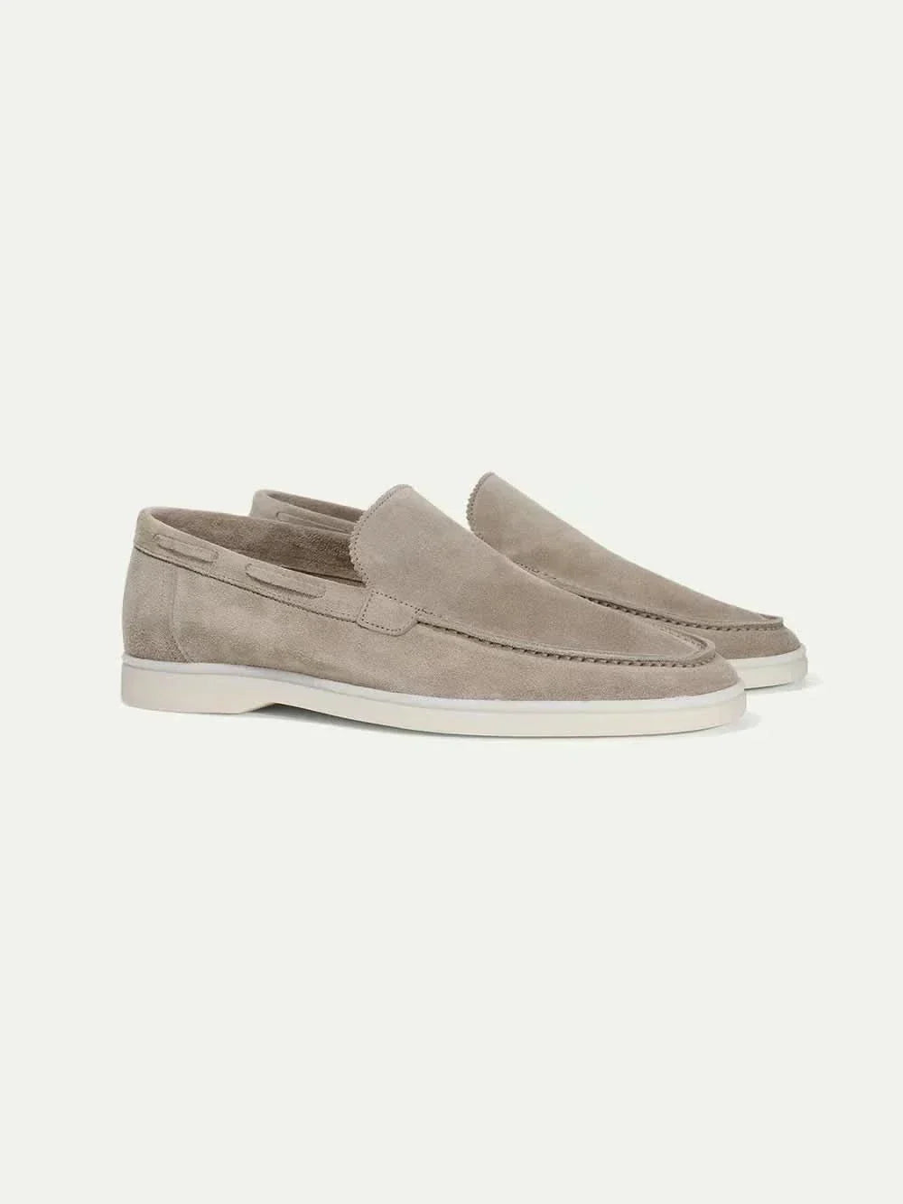 Mocassin ATALEYA en daim gris clair, vue de profil