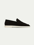 Mocassin ATALEYA en daim non doublé noir, vue de trois quarts