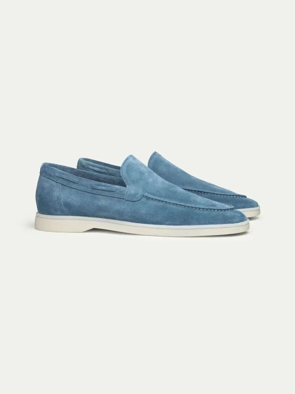 Mocassin ATALEYA en daim bleu océan, vue de profil