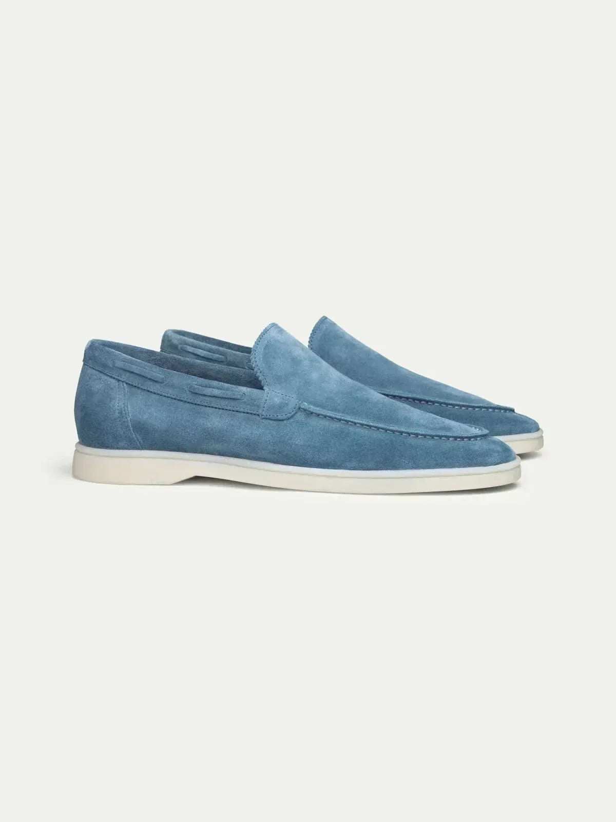 Mocassin ATALEYA en daim bleu océan, vue de profil